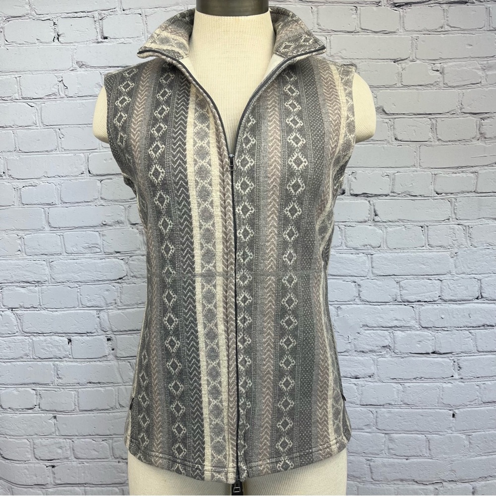 ibex Merino Wool Full Zip Patterned Vest Gray/Cream Sz S